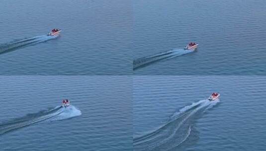 航拍滇池游船与海鸥高清在线视频素材下载