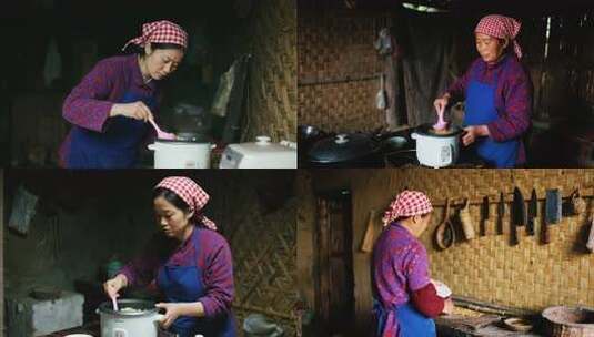 农村女性在厨房做饭高清在线视频素材下载