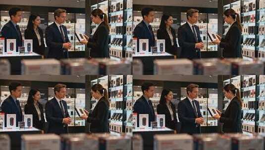 商务人士在电子产品店咨询交流高清在线视频素材下载