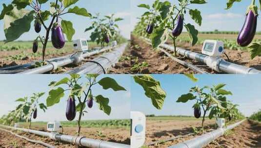 农田茄子种植与灌溉设备高清在线视频素材下载