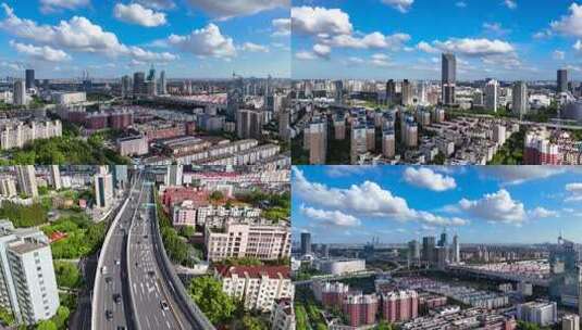 上海浦东 金桥 蓝天白云 航拍高清在线视频素材下载