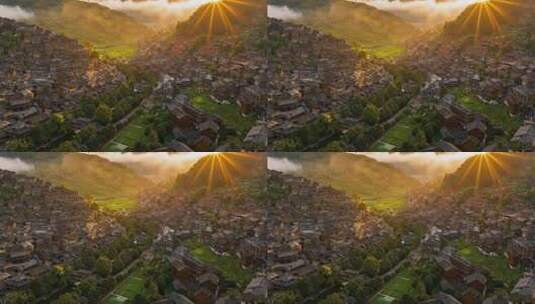 贵州千户苗寨日出俯瞰景象高清在线视频素材下载