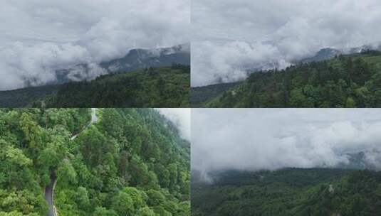川西王岗坪景区航拍云海雪山壮丽风光高清在线视频素材下载