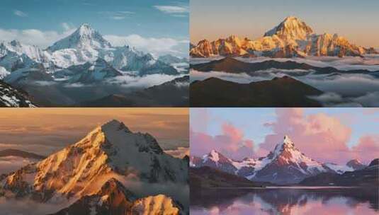 攀登雪山航拍日照金山唯美雪山延时山河ai高清在线视频素材下载