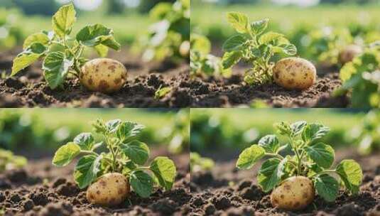 田地里生长的新鲜土豆高清在线视频素材下载