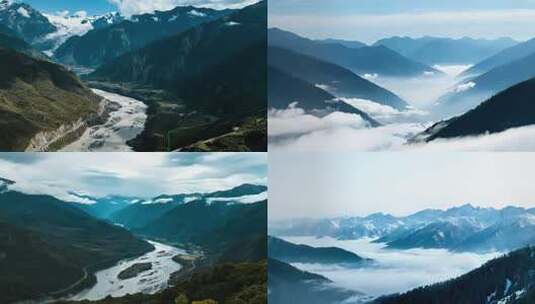 横断山脉壮丽山河峡谷风光雪山峡谷河流航拍高清在线视频素材下载