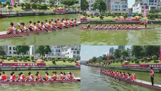 龙舟比赛现场选手奋力划桨高清在线视频素材下载
