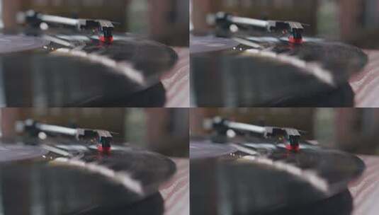 老式唱机播放黑胶唱片的特写高清在线视频素材下载