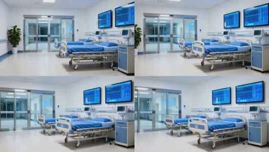 现代化医院病房内景智能医疗监护病房展示高清在线视频素材下载