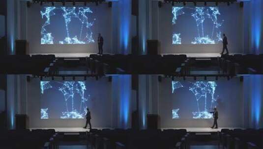 舞台上商人进行科技主题演讲高清在线视频素材下载