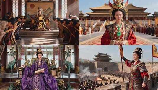 古装女子坐于华丽座椅持卷高清在线视频素材下载