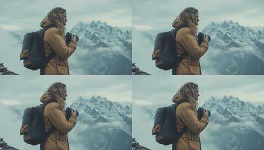 勇敢探险家在雪山之巅摄影创作高清在线视频素材下载