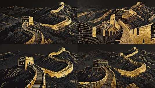 金色长城 大气中国风 国潮长城 动态背景高清在线视频素材下载