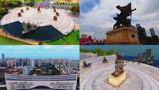 南昌建军广场、江西图书馆、博物馆、航拍高清在线视频素材下载