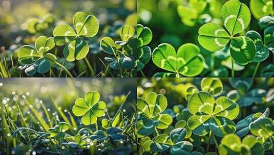 阳光下的三叶草特写 清晨露珠三叶草镜头高清在线视频素材下载
