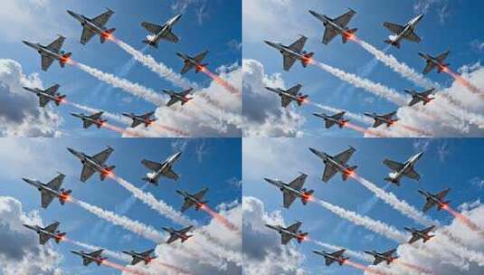 多架战斗机空中编队飞行高清在线视频素材下载