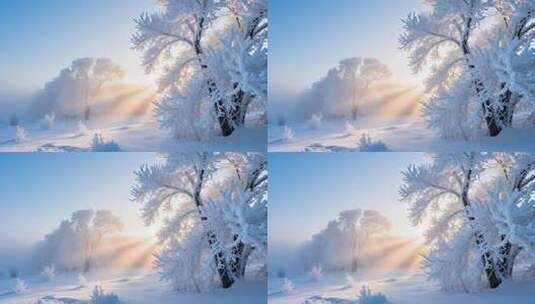 航拍唯美冰雪雾凇景观4K高清在线视频素材下载