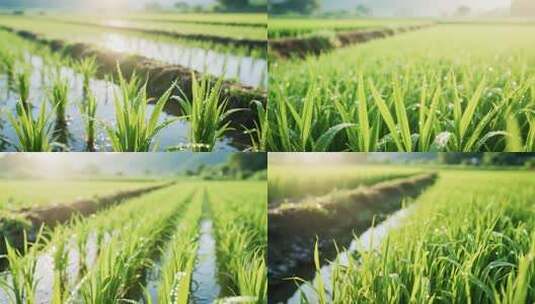 晨曦中的水稻农田高清在线视频素材下载