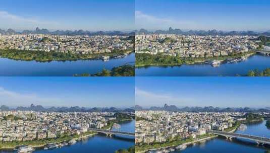 桂林城区清晨湖蓝色调城景航拍延时高清在线视频素材下载