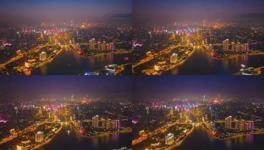 广州夜景 珠江两岸羊城夜景航拍延时高清在线视频素材下载