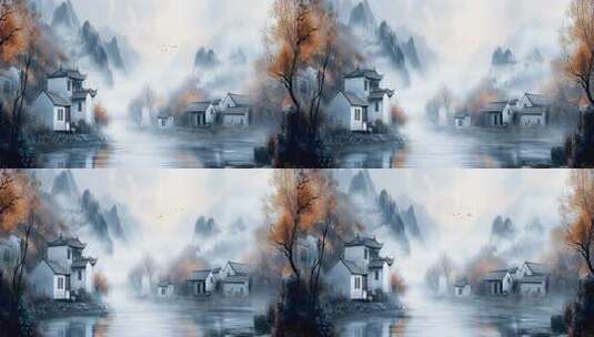 古风山水中式建筑风景高清在线视频素材下载