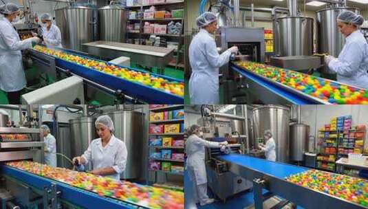 工人在糖果生产流水线作业高清在线视频素材下载