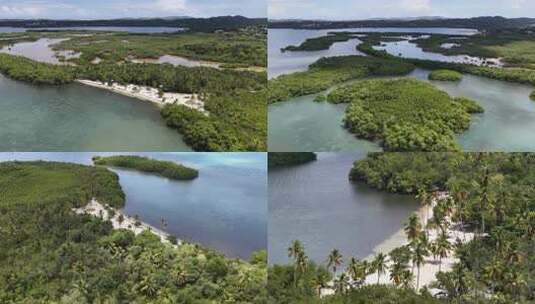 航拍大海森林海滩沙滩树林度假村度假酒店高清在线视频素材下载