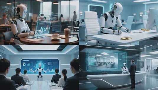 AI机器人商务会议办公场景高清在线视频素材下载