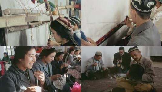 70年代新疆喀什手工业纺织业高清在线视频素材下载