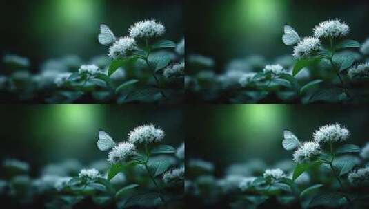 白蝶轻栖花间，绿意盎然生机无限高清在线视频素材下载