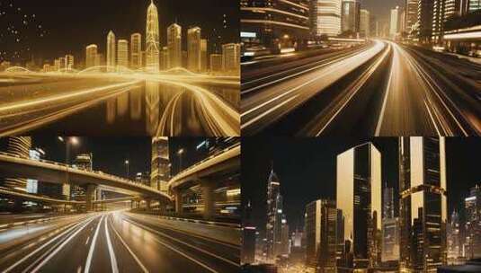 黑金都市璀璨光轨城市夜景高清在线视频素材下载