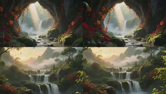 奇幻森林瀑布秘境合集高清在线视频素材下载