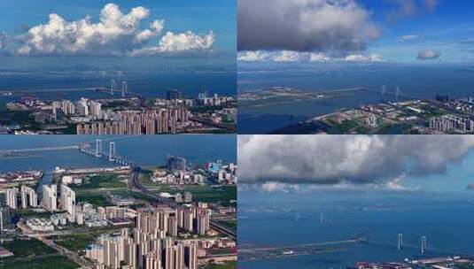 航拍蓝天白云下的深中通道远景高清在线视频素材下载