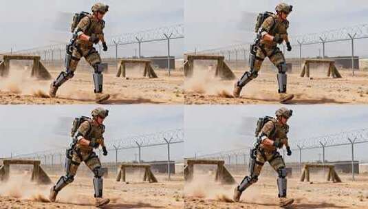 士兵穿戴外骨骼装备奔跑高清在线视频素材下载