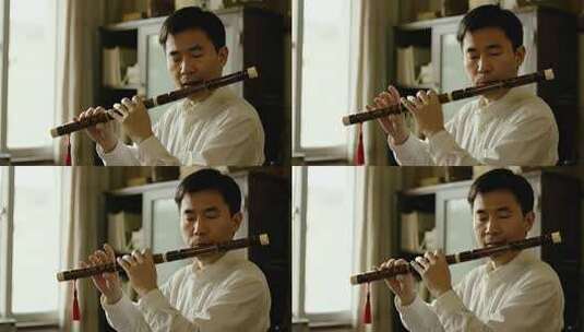 笛子吹奏风传统乐器演奏视频高清在线视频素材下载
