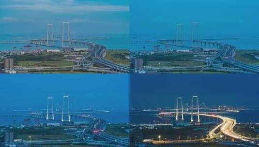 深中通道国庆假期车流日转夜延时高清在线视频素材下载