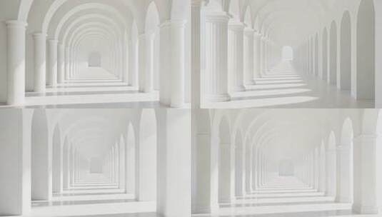白色拱形柱廊通道场景高清在线视频素材下载