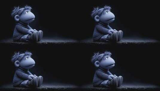 蓝色玩偶的孤独沉思高清在线视频素材下载