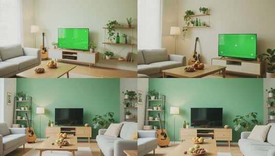 客厅绿屏电视家居场景素材高清在线视频素材下载