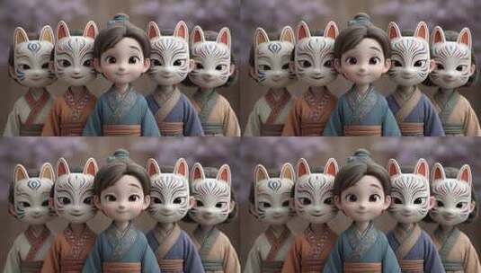 唐朝少年与狐妖面具的奇幻相遇高清在线视频素材下载