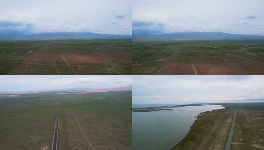 4K青海湖草原沙漠湖泊风光航拍视频高清在线视频素材下载