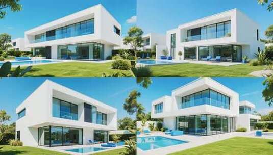 现代风格别墅外观与庭院景观高清在线视频素材下载