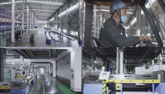 仓库内货物堆放及叉车作业场景高清在线视频素材下载