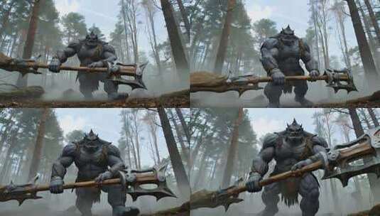 森林中持巨斧的怪物素材高清在线视频素材下载