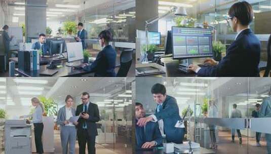 办公室内商务人士工作场景高清在线视频素材下载