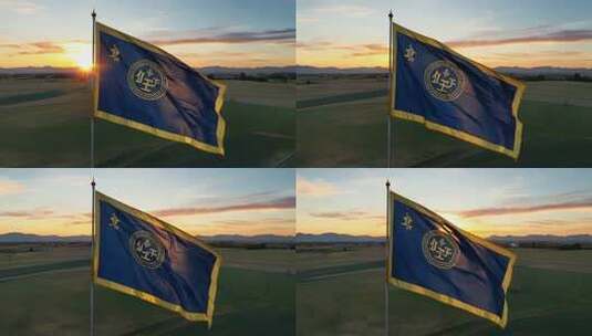 田野上飘扬的蓝色旗帜高清在线视频素材下载