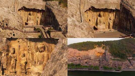 洛阳龙门石窟航拍高清在线视频素材下载