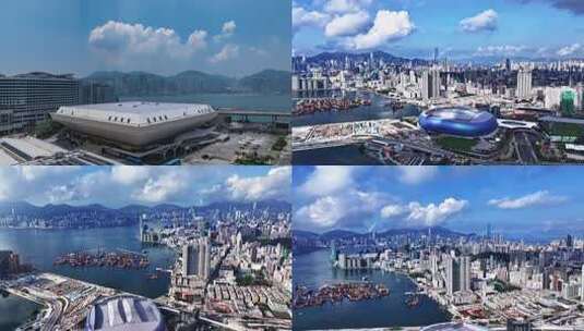 香港城市港湾全景航拍高清在线视频素材下载