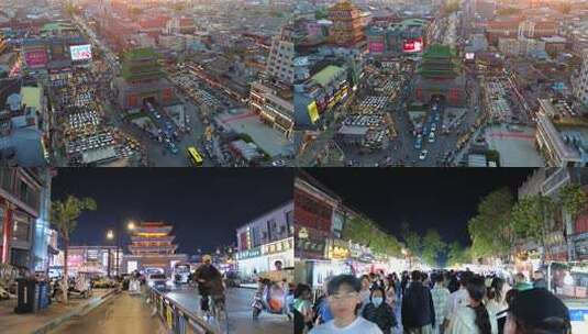 夜晚人群聚集的热闹步行街高清在线视频素材下载