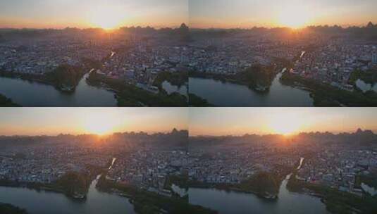 4K广西桂林漓江象鼻山日落航拍视频高清在线视频素材下载